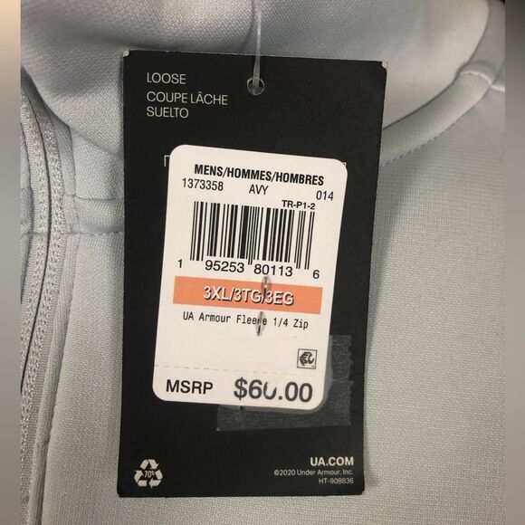 Under Armour Men's 3XL Light Gray 3/4 Zip Standup Collar Pullover READ DESCRIPT. - Picture 6 of 6